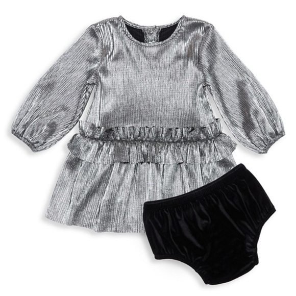 Habitual Baby Girls Silver Long Sleeve Party Dress w/ Matching diaper Cover - Picture 1 of 6